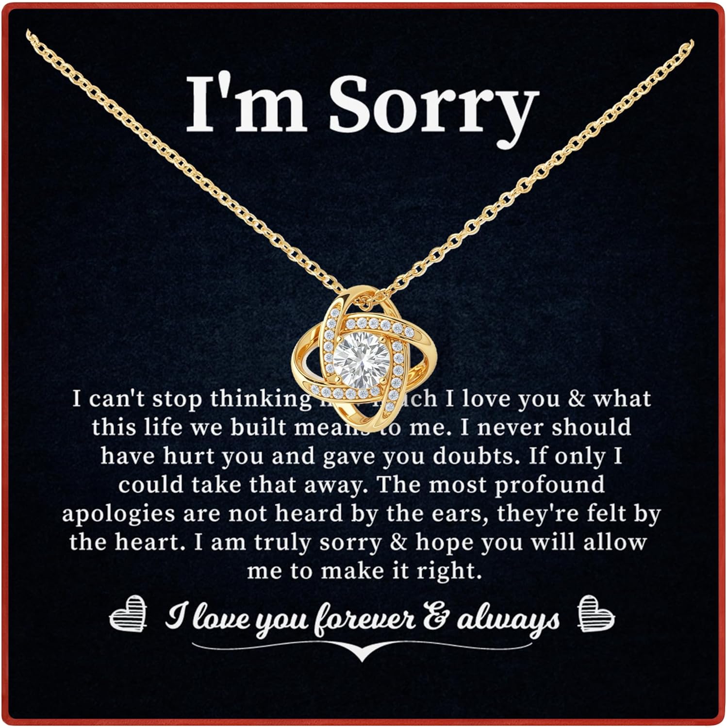 Apology Gifts, I'm sorry gifts for Her Wife Necklace I'm Sorry Gift, Forgiveness Gift To Say Sorry, I'm Sorry To Girlfriend Love Knot Necklace.