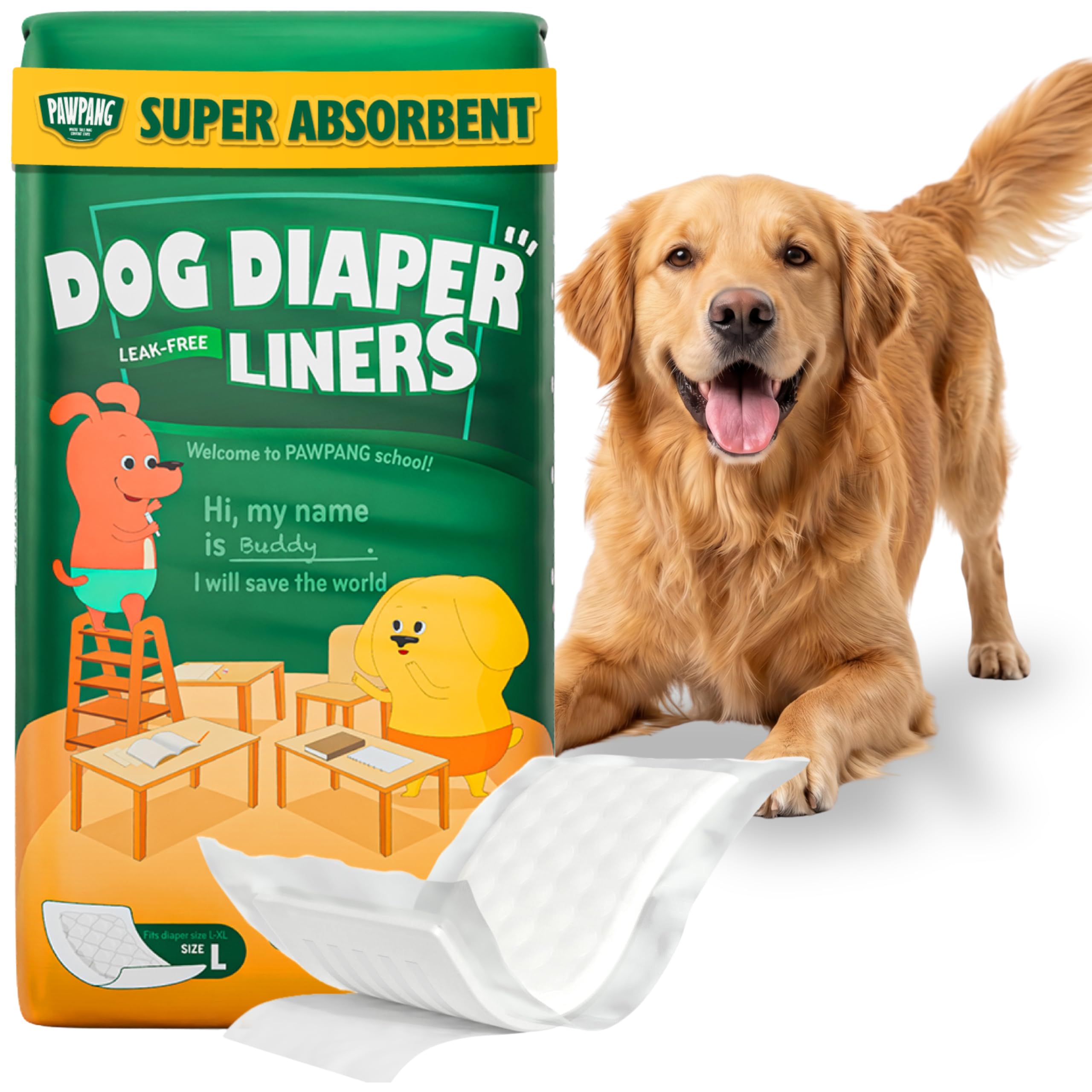 Photo 1 of PAWPANG Dog Diaper Liners, Booster Pads for Male & Female Dogs, 100ct, L