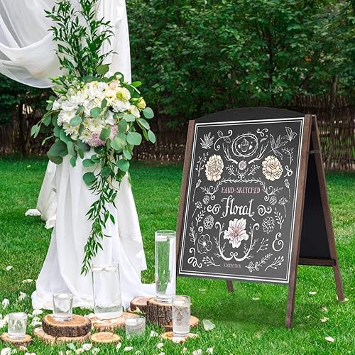 Miniatura 2 de GOFLAME Pizarra de tiza con marco A de 40 x 26 pulgadas, caballete de acera de pie de doble cara, letrero de sándwich plegable de madera para