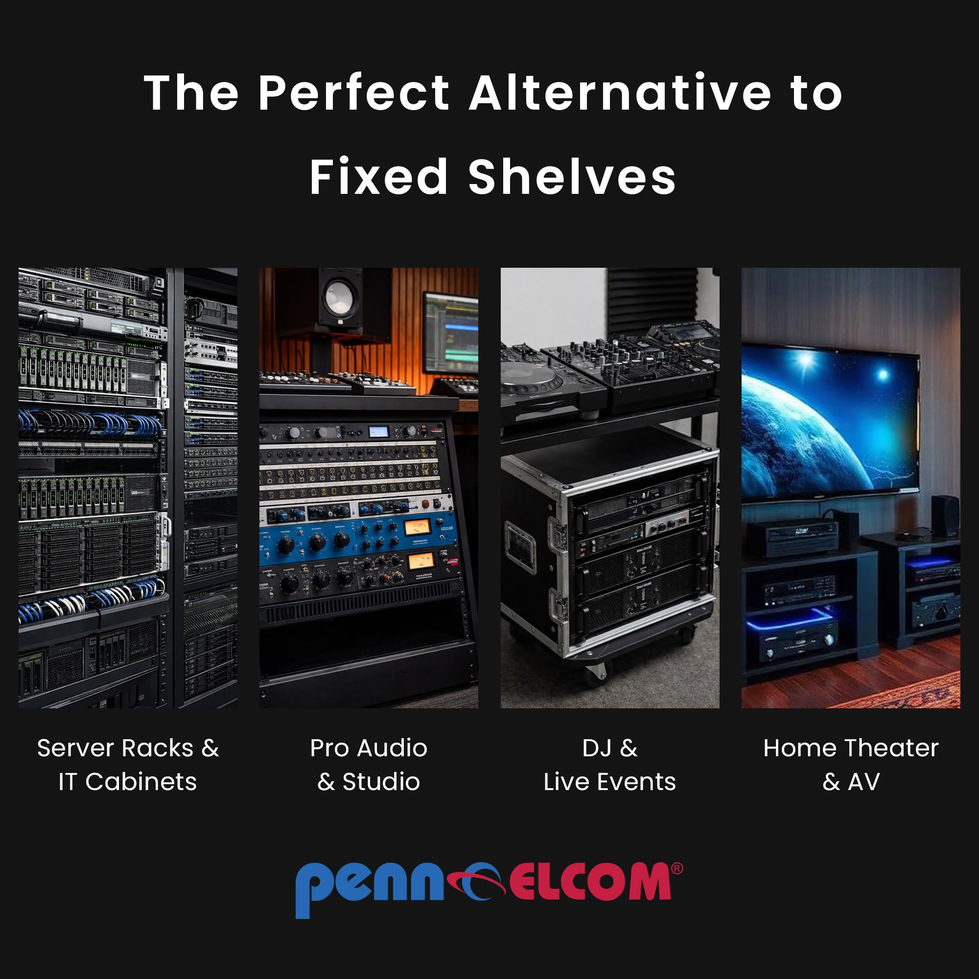 Penn Elcom Étagère coulissante 1U avec Fentes de Fixation universelles R1290/1U