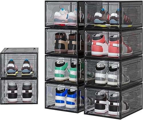 YFXCVSL Paquete de 10 organizadores de zapatos, cajas de zapatos resistentes apilables con puerta magnética, almacenamiento grueso para zapatos