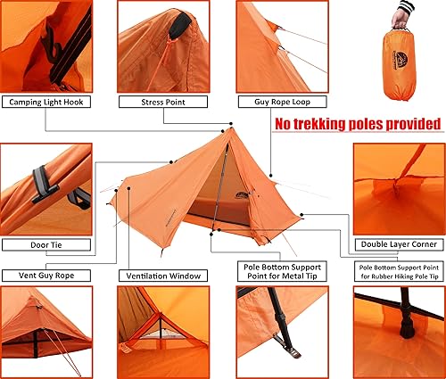 Miniatura 5 de Tienda de campaña de bastón de senderismo para 1 persona y 2 personas para mochileros, tienda de campaña ultraligera para mochileros, tienda de