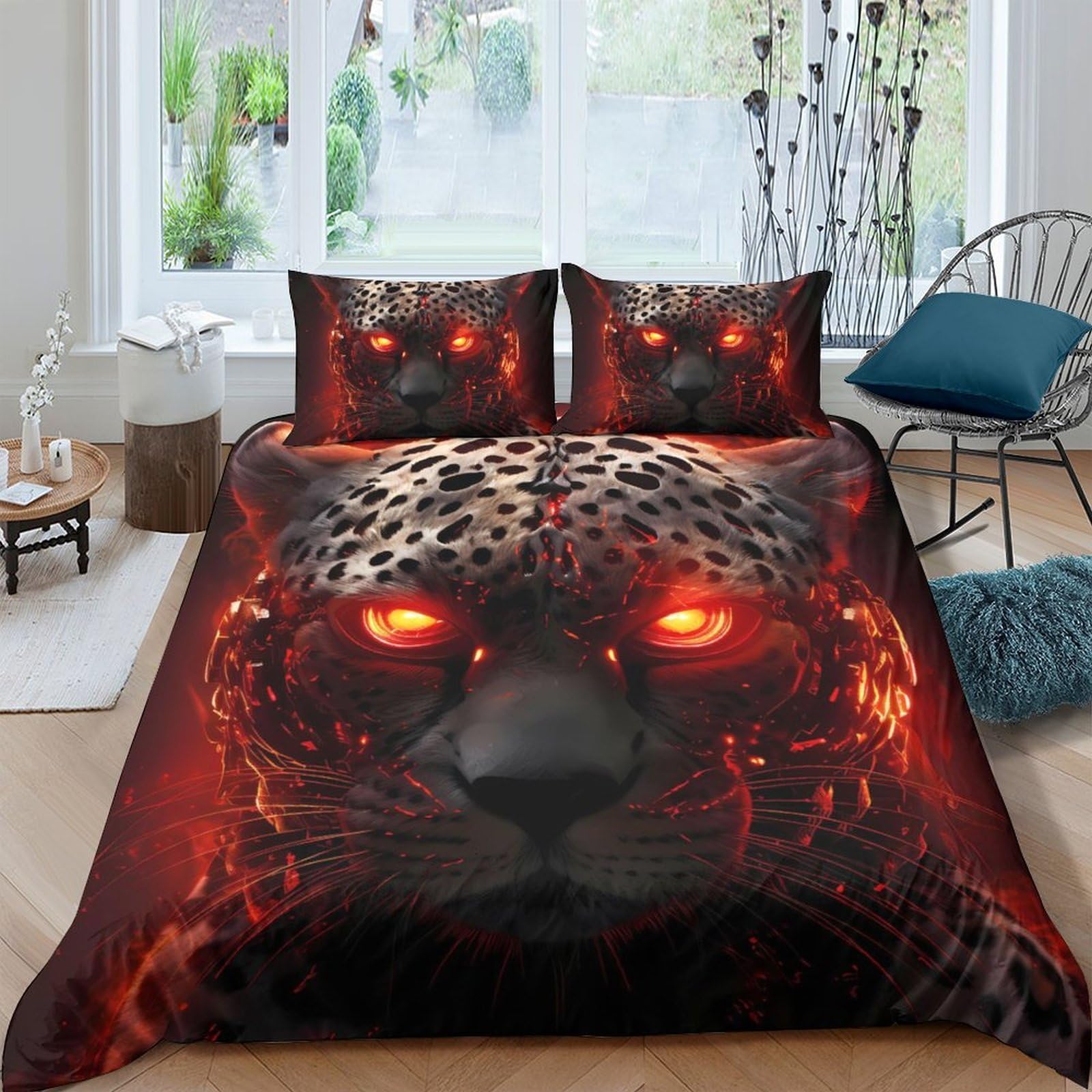 Ctjqhvkz Style-2 3D Printed Lava Leopard Fitted Sheet Microfiber Soft Breathable Fire Eyes Mattress Cover For Bedroom Dorm Decor Single（135X200cm）