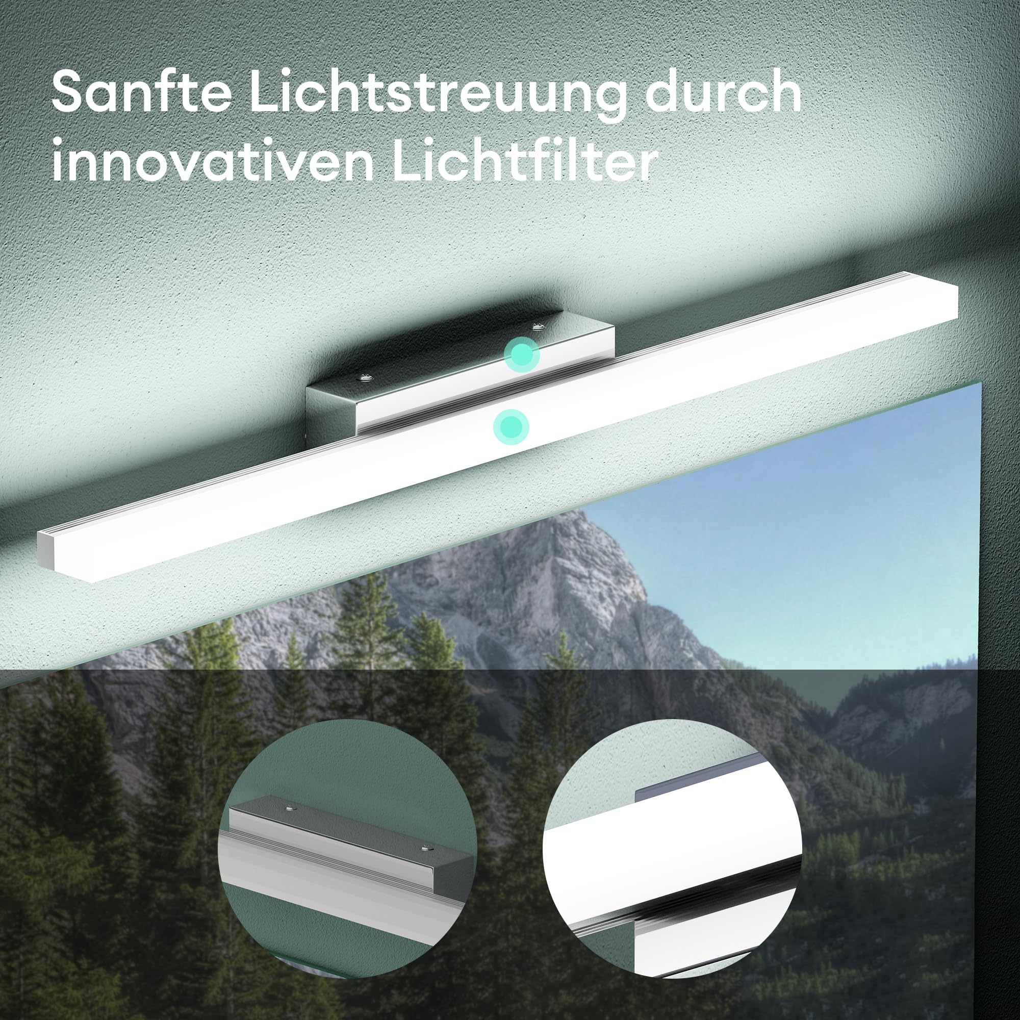 Mai & Mai Spiegelleuchte 60cm LED Badlampe | Spiegellampe, 6000K Badezimmer Lampe | LED Wandleuchte Chrom 14W Spiegelstrahl