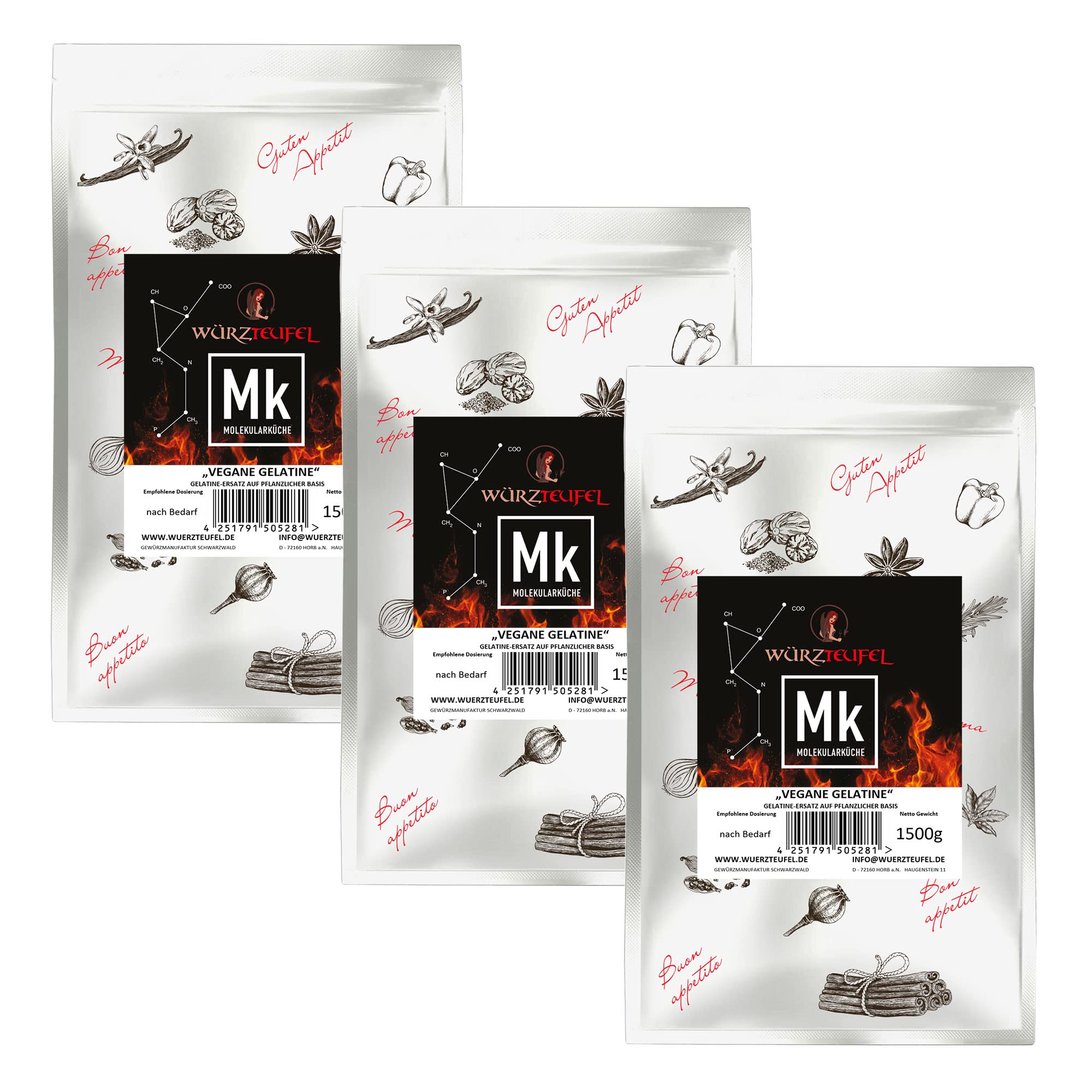 Vegane Gelatine, pflanzliche Gelatine. veggie Gelee zum Backen & Kochen, vegane Sülze. 3 Beutel je 1500g (4,5KG)