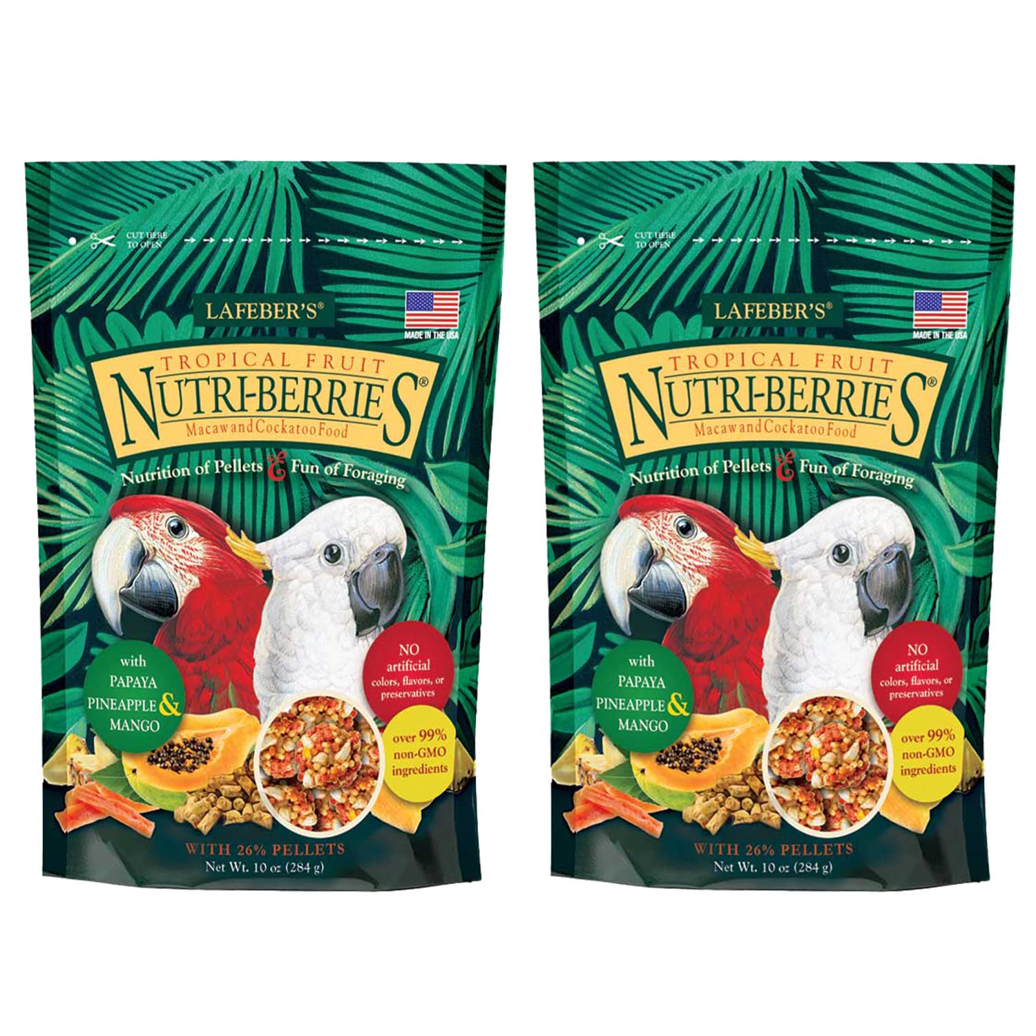 LAFEBER'S Tropical Fruit Nutri-Berries Pet Bird Food, Made with Non-GMO and Human-Grade Ingredients, for Macaws (10 Ounce Pack of 2)