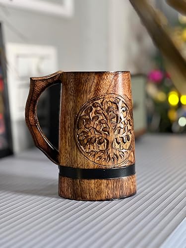 Miniatura 5 de Taza de madera de mango hecha a mano, jarra vikinga en forma de barril rústica, ecológica, para cerveza, café, té, vino, regalo único para hombres y
