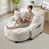 Vista 11 de Silla Chaise Lounge de Interior, Silla de Sofá de Chenilla de Gran Tamaño con Otomana de Almacenamiento y Respaldo Ajustable, Sofá Biplaza Cian