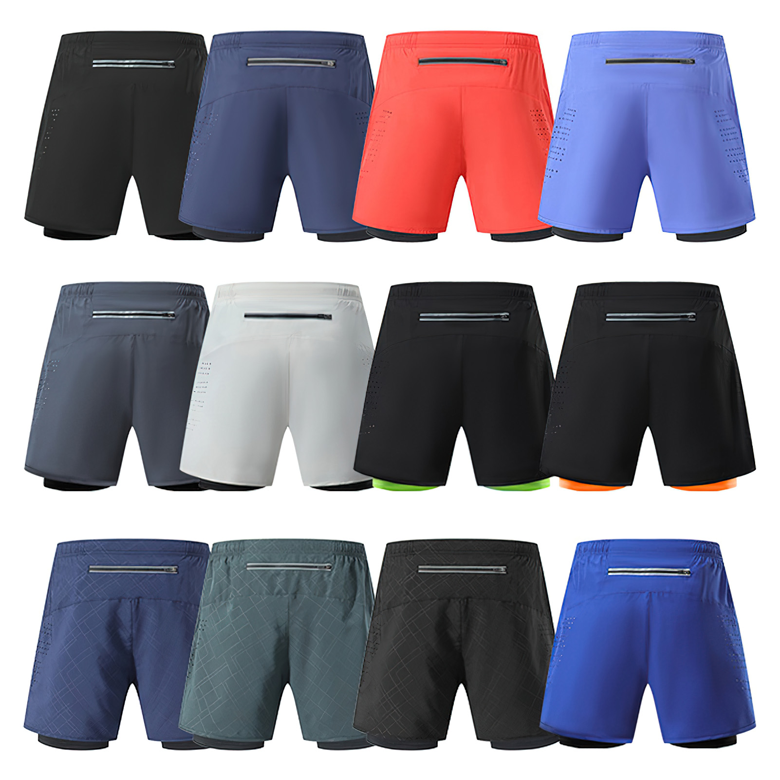 Short Sport 2 En 1 Jamron Homme - Respirant Avec Doublure, Poche Téléphone Et Bandes Réfléchissantes