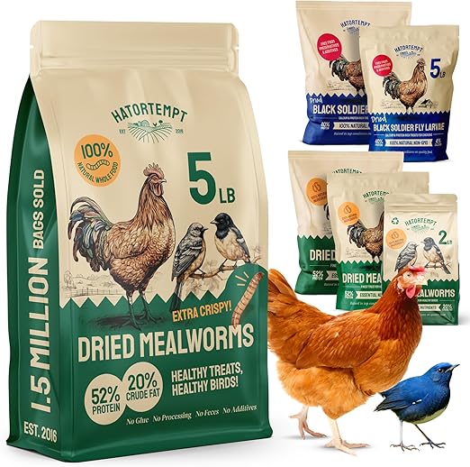 Dried Mealworms 5 lbs - Organic Non GMO Chicken Feed - High Protein Poultry Feed - Mealworms for Chickens, Wild Birds & Laying Hens