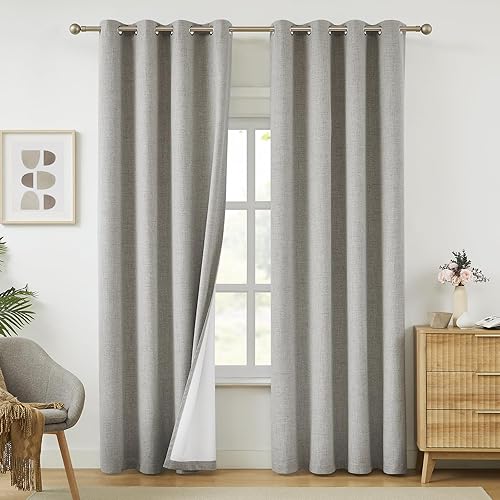 Miniatura 15 de Melodieux - Cortinas de lino 100% opacas azul cielo, 108 pulgadas de largo para sala de estar, dormitorio, cortinas de lino con aislamiento térmico