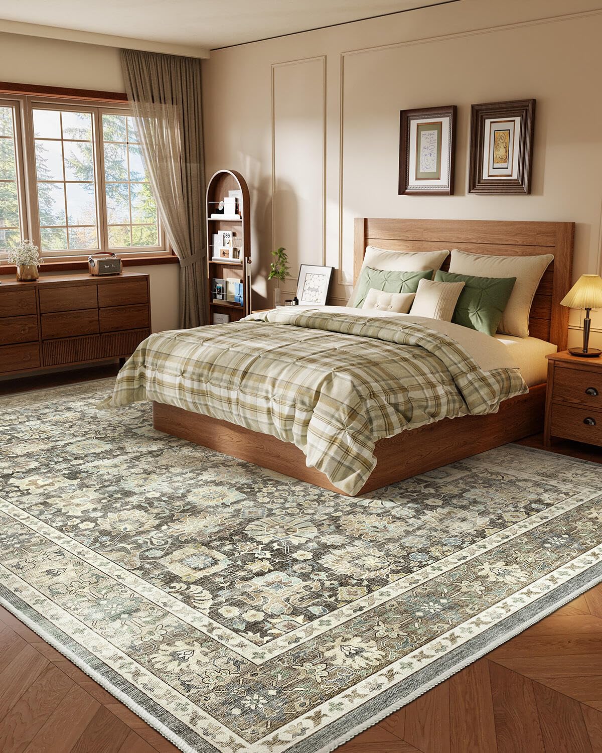 HOMFINE Tappeto Salotto Tappeto Vintage - Tappeto Soggiorno Tappeto Pelo Corto Lavabile Tappeto Camera da Letto Tappeti Salotto Grandi Tappeto Antiscivolo per Sala da Pranzo 160 x 230 cm Grigio