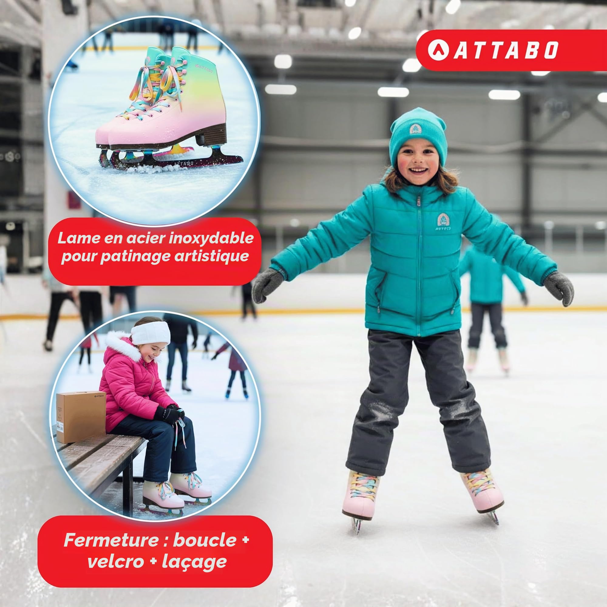 ATTABO OLI Patins à Glace artistiques réglables pour