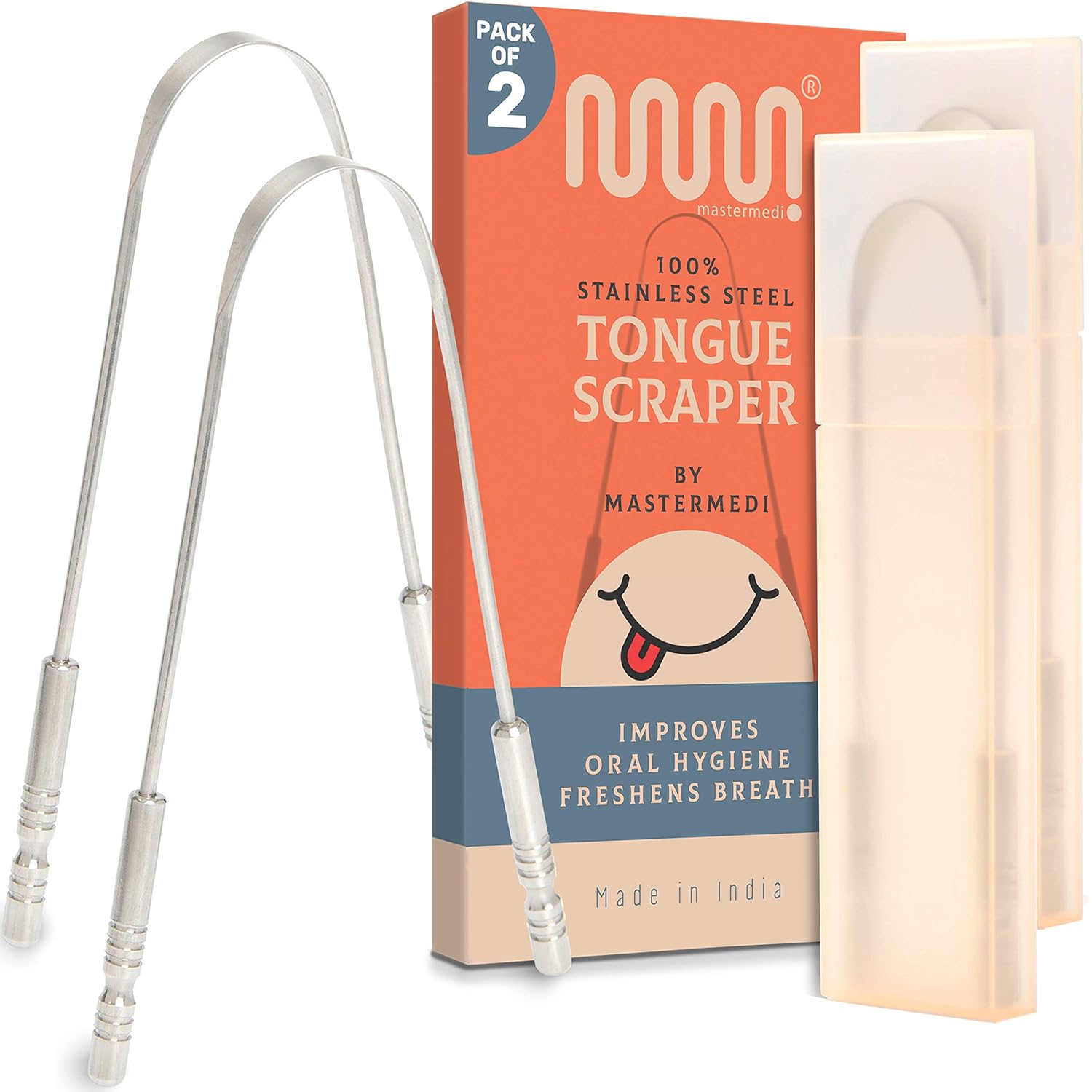 Buy 2 Pack Tongue Scraper with Travel Case, Bad Breath Treatment in