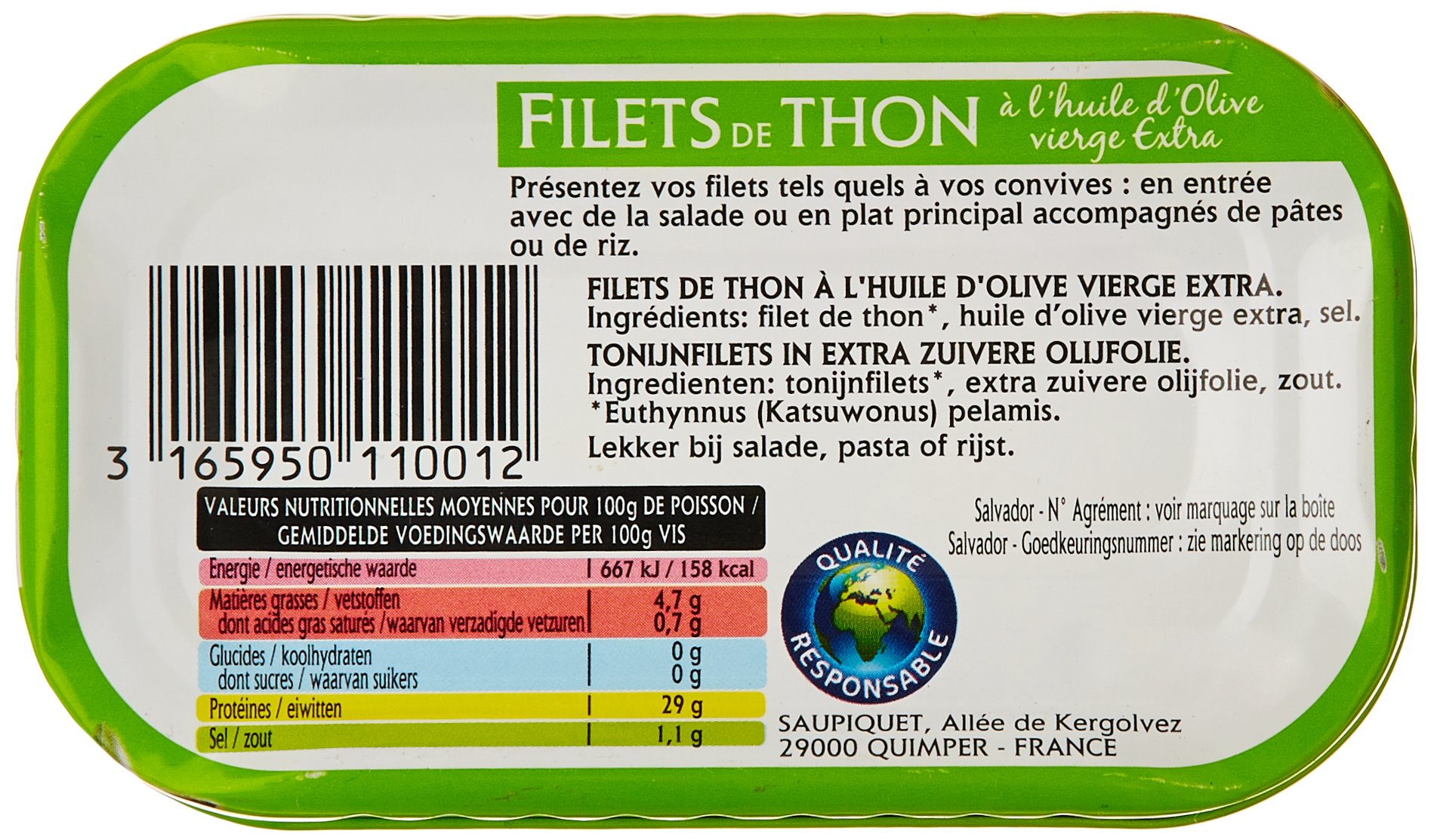 Saupiquet Filets de thon à l'huile d'olive vierge extra 115 g - Lot de 6