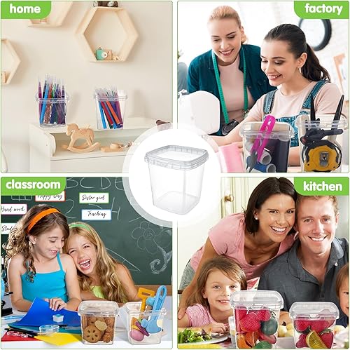 Miniatura 7 de Sliner 60 juegos de recipientes cuadrados para delicatessen con tapas, recipientes de plástico transparente para almacenamiento de alimentos,