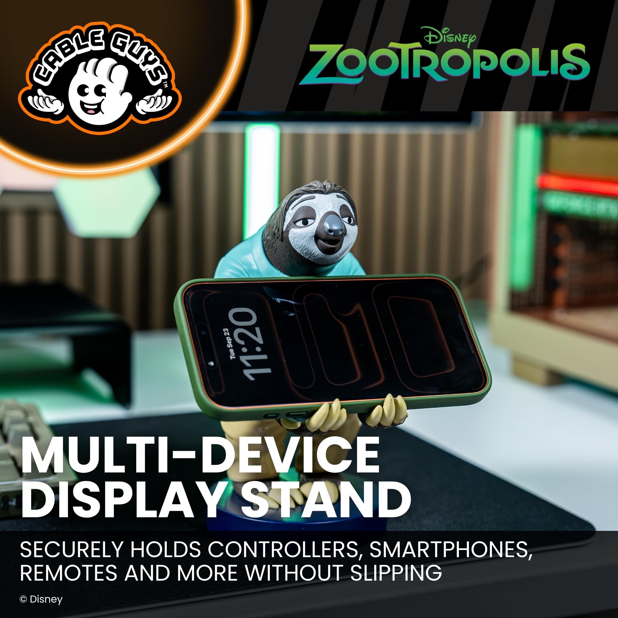Cable Guys Zootropolis Flash the Sloth Controller Holder & Phone Stand - Gaming Accessories for Room and Desk Setup, Holder Compatible with Xbox, PlayStation & Most Standard Game Controllers - 4