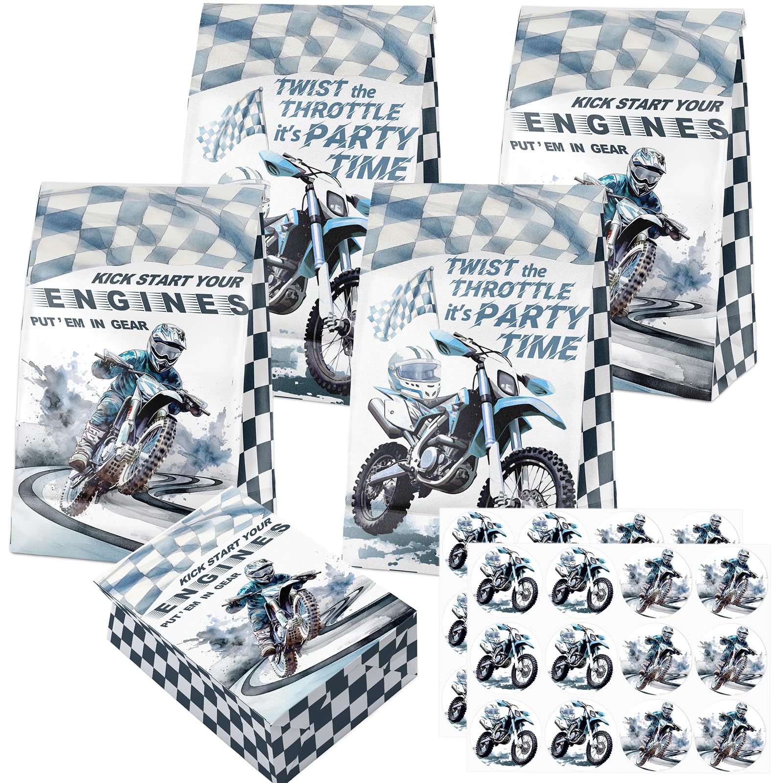 24 Pcs Dirt Bike Goodie Bags with Stickers - Motocross Themed Birthday Party Favor Bags, Perfect for Kids' Dirt Bike Party Supplies and Treat Bags