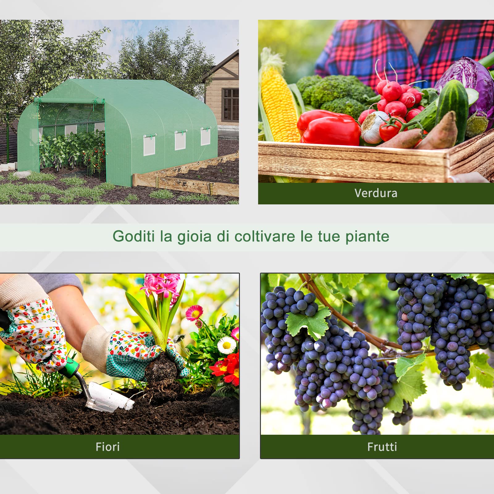 Outsunny Serra da Giardino a Tunnel con Porta Avvolgibile, 6 Finestre e Tetto a Spiovente, Serra per Orto in PE per Piante, 3.5x3x2 m, Verde Scuro