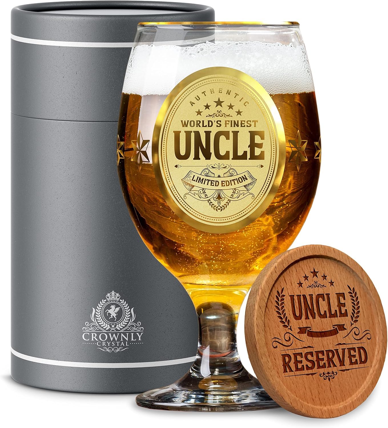 Gold Gifts for Uncle Personalised Beer Glass Birthday Gifts from Nephew and Niece Beer Glasses