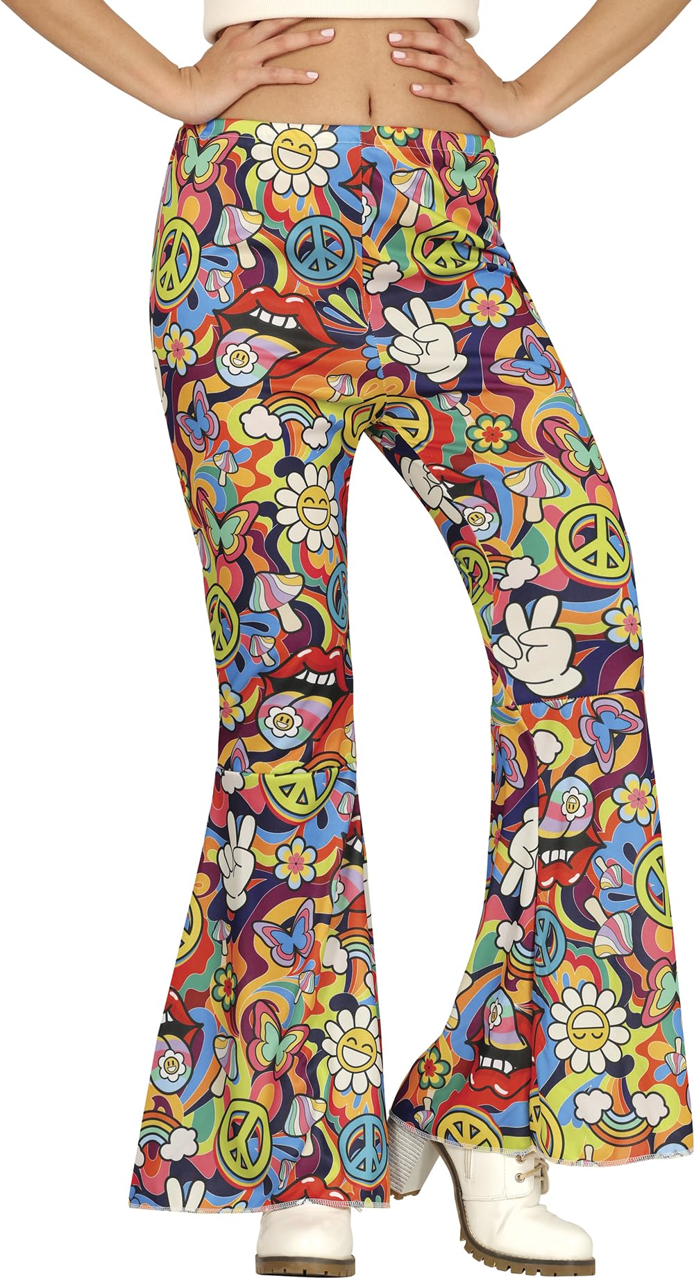 FIESTAS GUIRCA | Multicolour Hippie Trousers (14-16/L) - Fancy Dress Accessory for Adult Women - Ideal for 60s Parties and Carnival - Retro and Psychedelic Style - Multicolour
