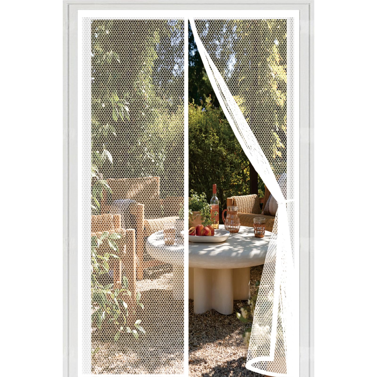 Liuyanyan White Insect Protection Door 185 X 193 Cm With Powerful Magnets Automatically Closes And Magic Tape, Install Without, Keep Bugs Out, Screen Doors With Magnets For Patio Door,