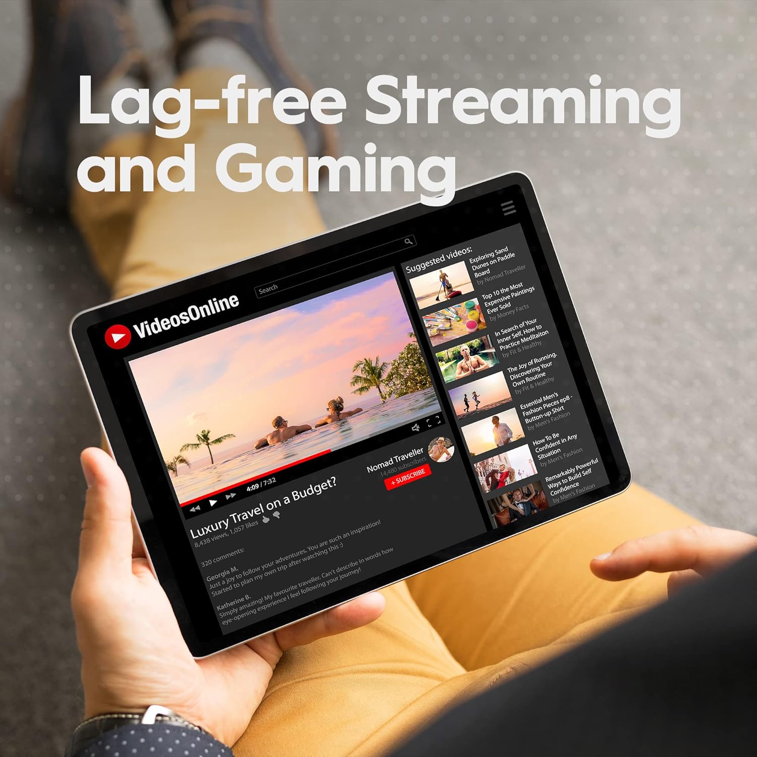 Person using a tablet for streaming and gaming, illustrating the benefit of a fast internet connection