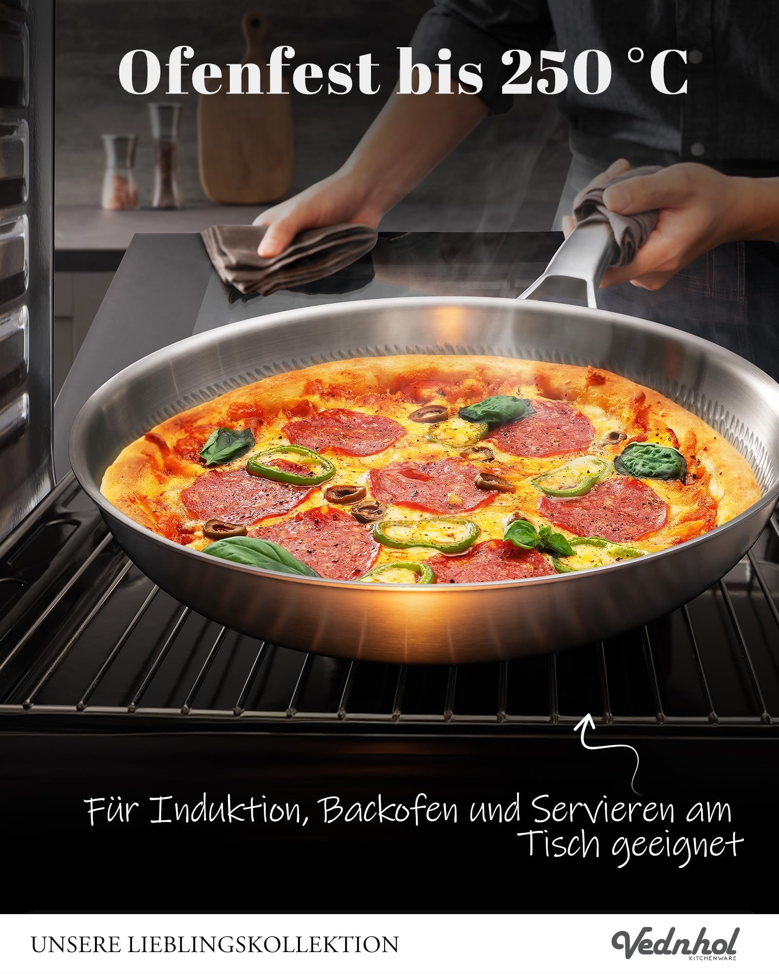 SNOWCLAD Titan Pfanne 30cm mit Deckel, Titan Pfanne Unbeschichtet, Bratpfanne für Induktion, PFOA/PFAS/PTFE frei, Spülmaschinen& Ofenfest