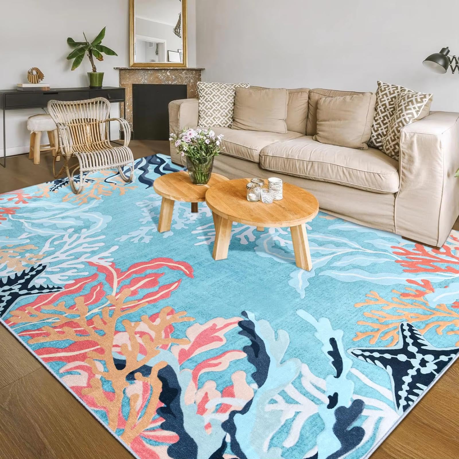 Tapis antidérapant à motifs floraux vintage pour sécuriser et décorer un grand salon familial