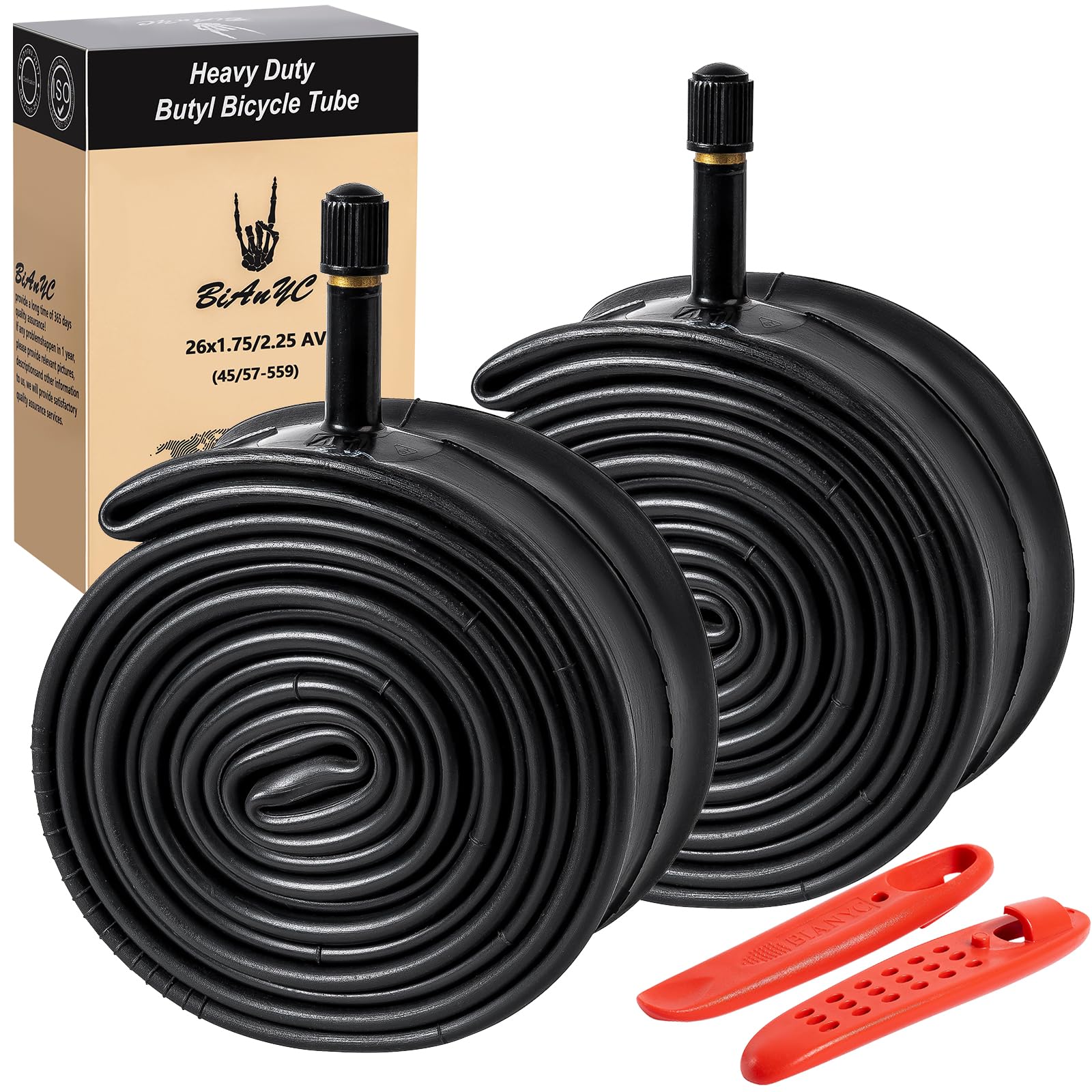 2 PCS 26 Inch Heavy Duty 26x1.75/2.25 Bike Tubes AV32mm Schrader Valve 45/57-559 Bicycle Tubes Compatible with 26 x 1.75 26x1.90 26x1.95 26x2.0