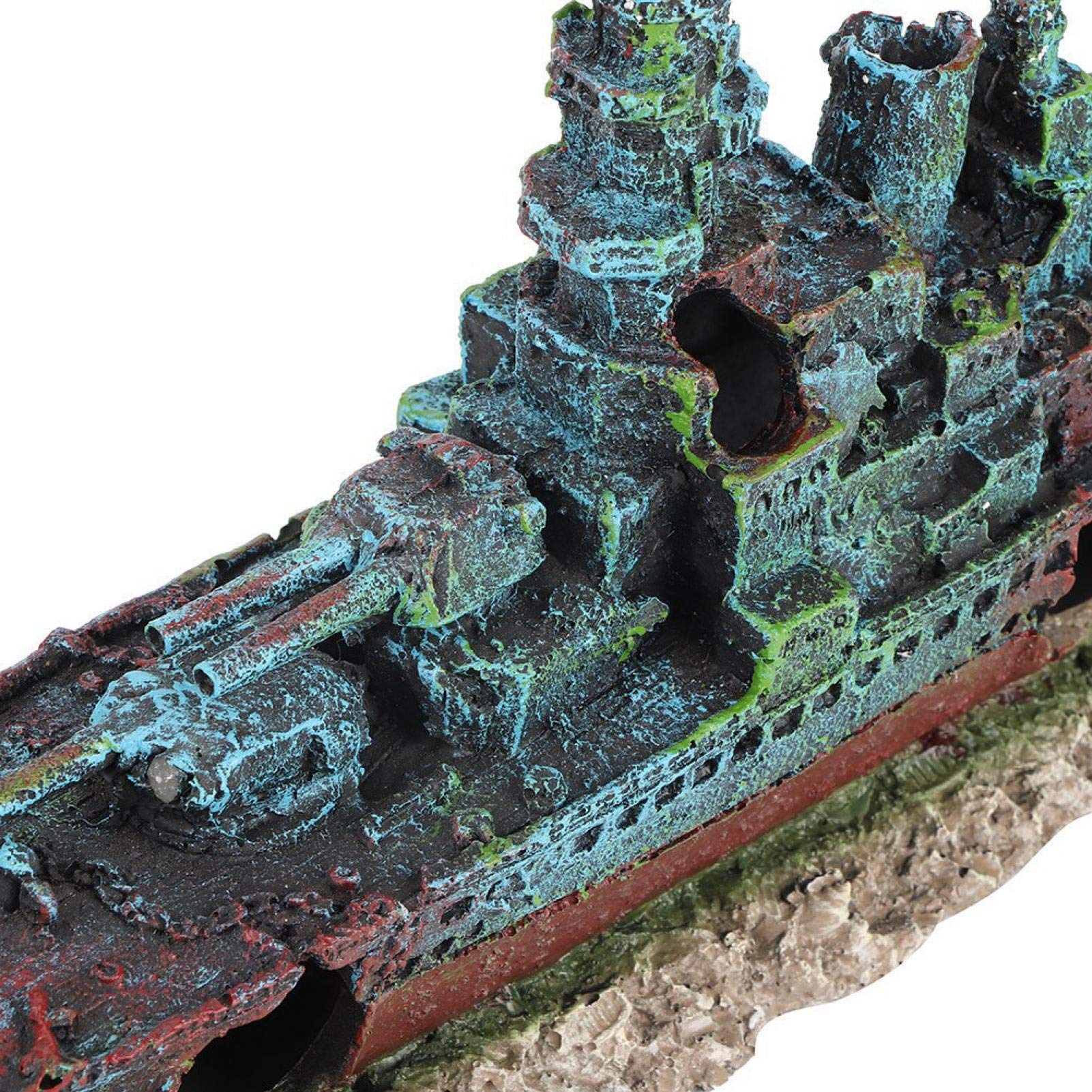 Pecera de Resina, Barco hundido, Acorazado, simulación, Barco de Guerra, Adorno de Acuario, decoración de Cuevas