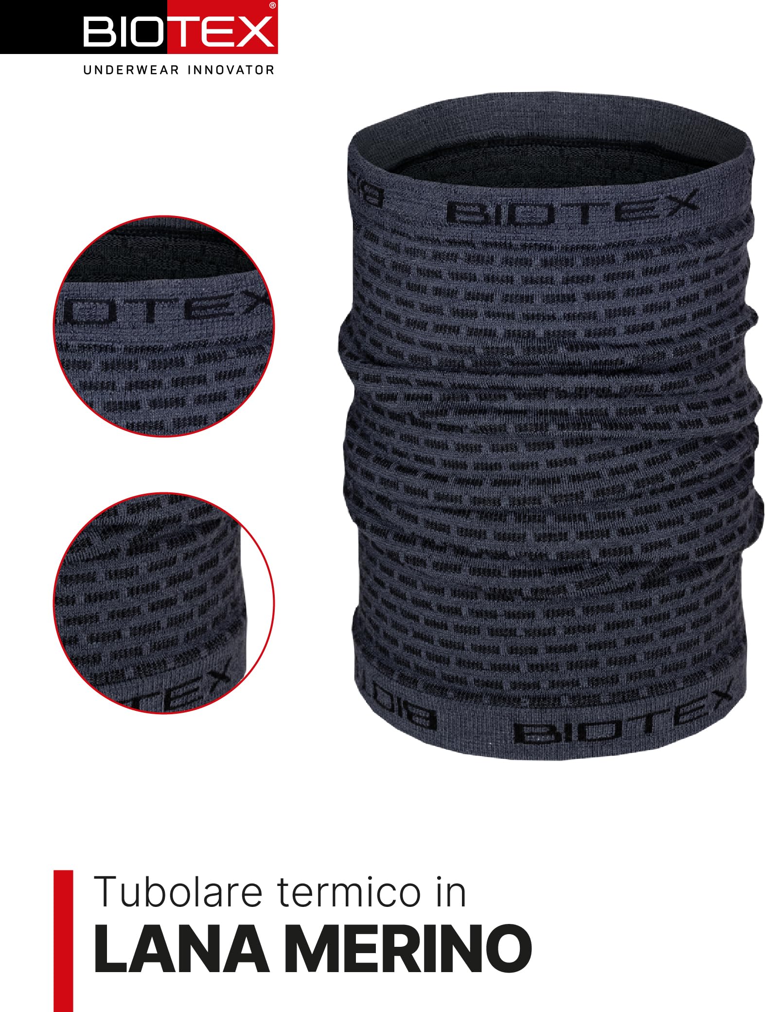 BIOTEX Tubular merino multifunción térmico de lana, ideal para el invierno, braga de cuello para cualquier deporte, ropa interior técnica deportiva