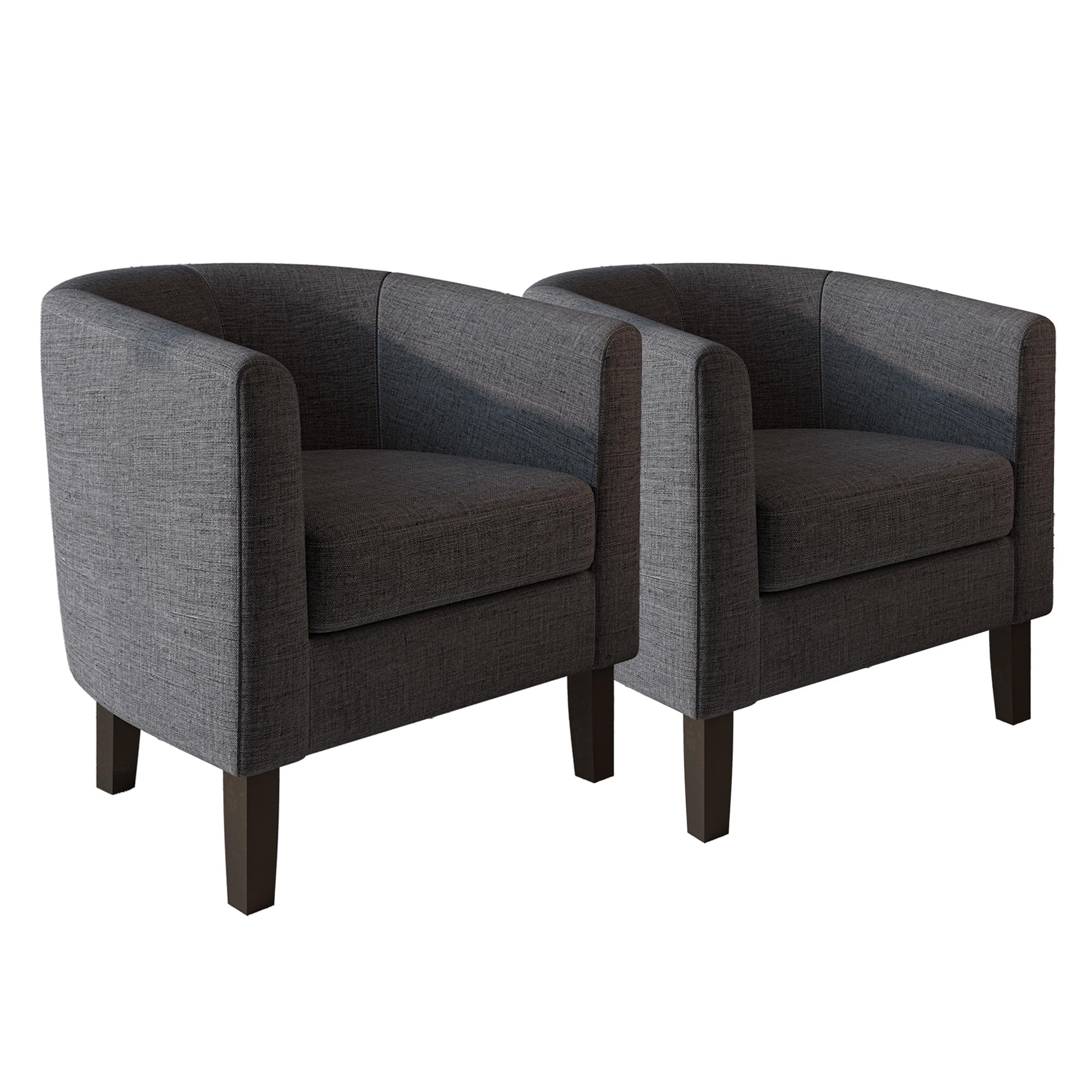 BELLEZE Living Room Chairs Set of 2, Linen Round Accent Barrel Chairs, Club Tub Sofa Chairs for Bedroom, Corner Chairs with Flared Legs and Cozy Soft Padding - Highland (Gray)