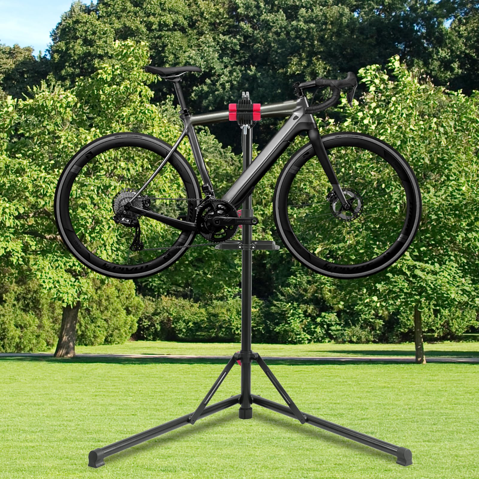 Fahrradmontageständer, Höhenverstellbar Fahrrad Reparaturständer mit Werkzeugablage bis 50kg, Klappbar 360° Drehbar Profi Reparaturständer für E-Bike Mountainbikes - Schwarz