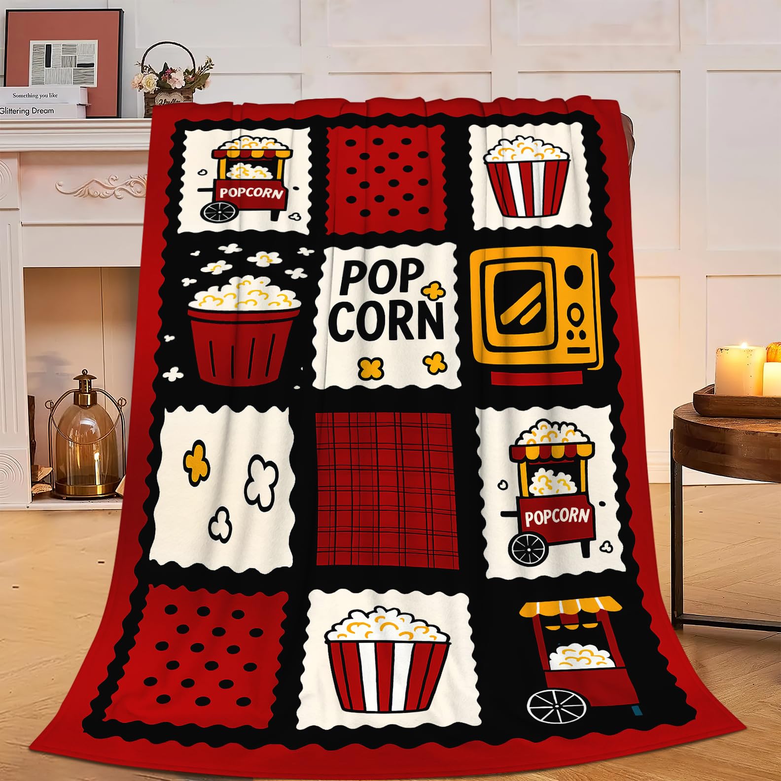 Popcorn Blanket Movie Theater Throw Blanket Cinema Soft Cozy Fleece Fuzzy Stuffed Plush Flannel Gifts for Girls Women Boys Kids Adults 40''x50''