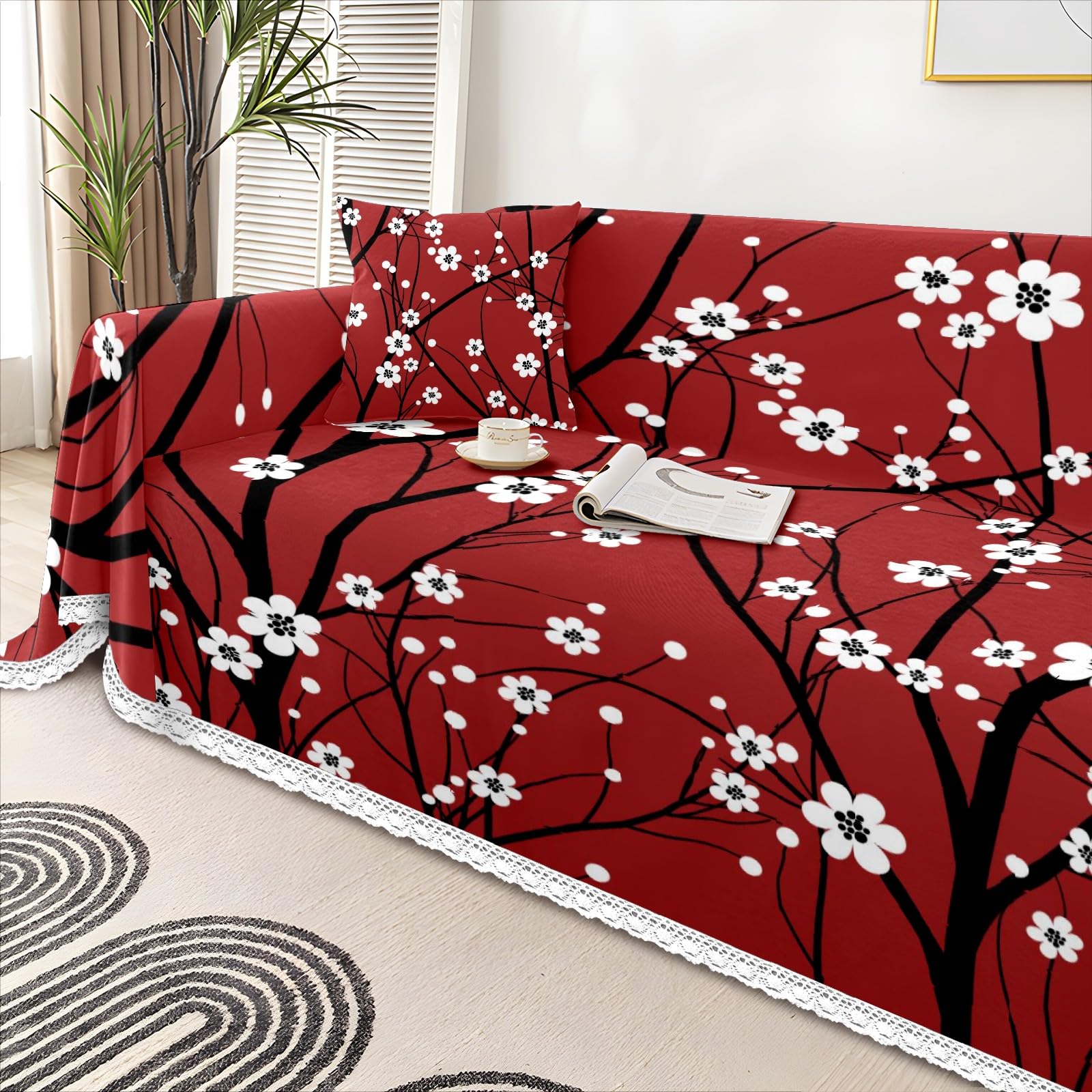 Amazon.com: MSINMKOK Japanese Cherry Red Blossom Floral Sofa