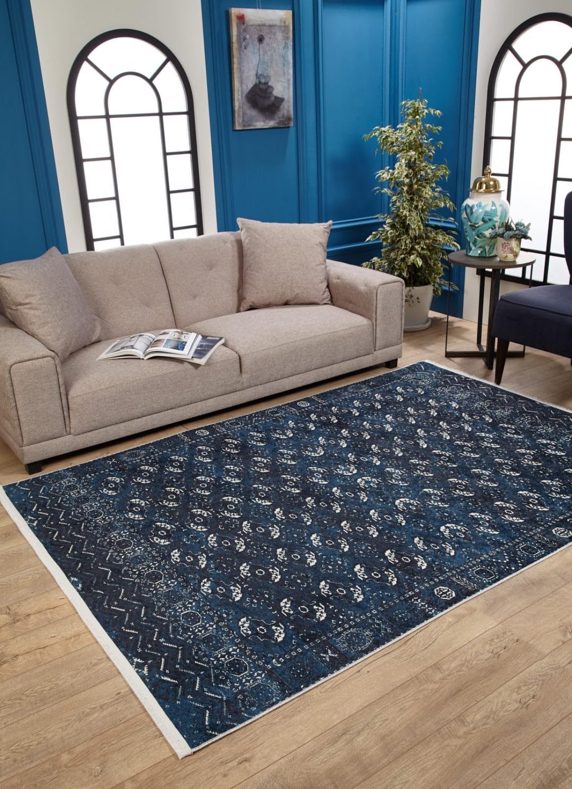 Nogales Anthracite Modern Cotton Polyester Non Slip Machine Washable Living Room Bedroom Hallway Boho Moroccan Soft Neutral Geometric Bohemian Carpet Distressed Indoor Foldable Nonslip Area Rug