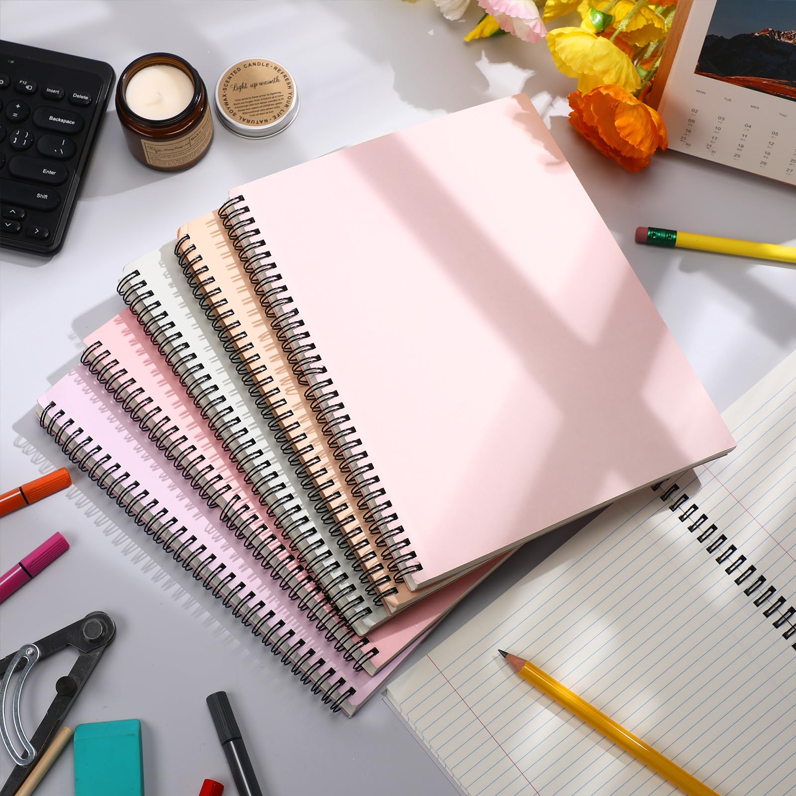 Glenmal 6 quaderni a spirale per lavoro, formato A4, 21 x 28 cm, a righe, con copertina in carta kraft, 120 fogli, 240 pagine, per ufficio e studio (colori fantastici)
