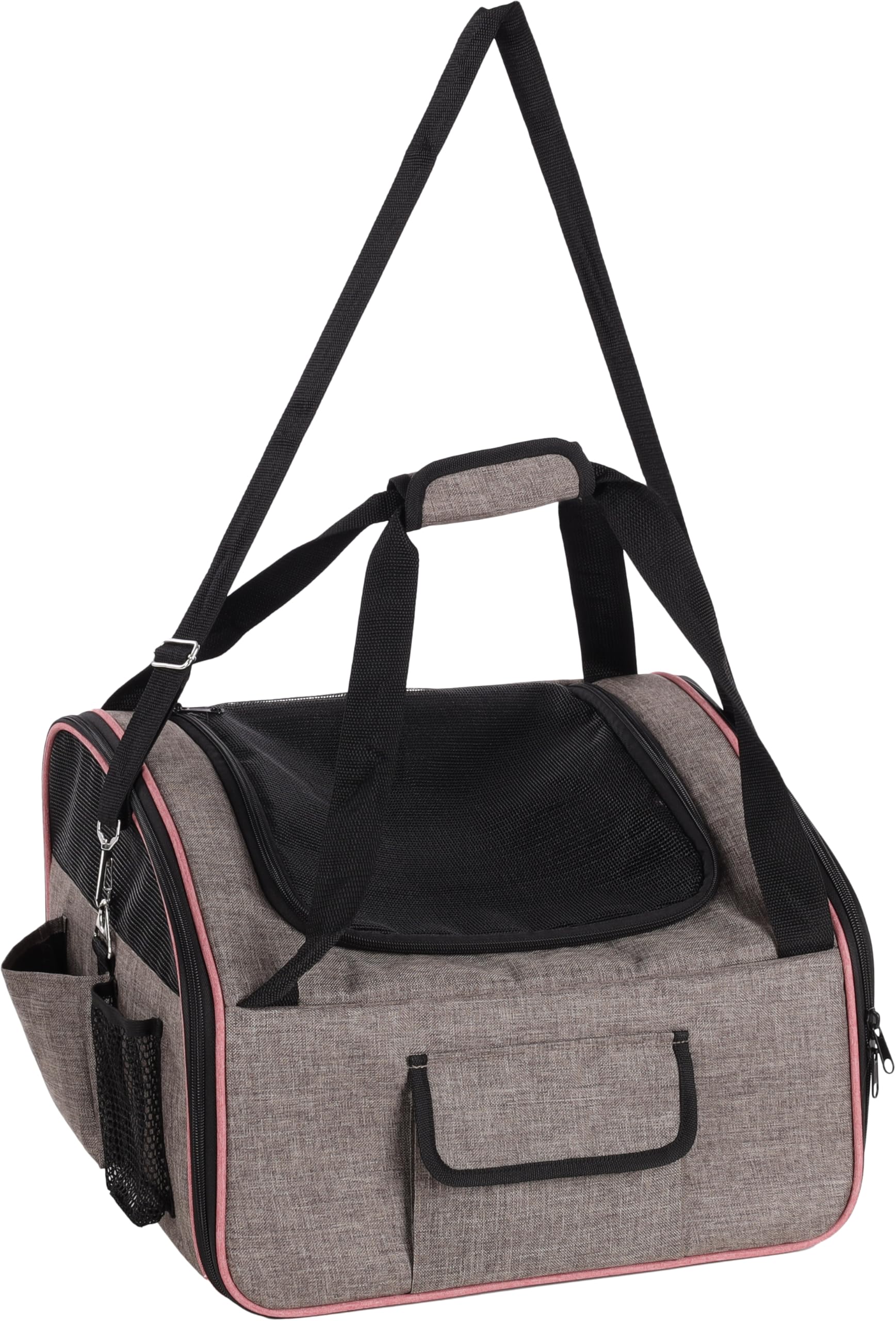 Flamingo Siège Auto pour Chiot Xenophon Taupe - 44x37,5x29,5cm - Cadre renforcé et Pliable avec Boucles pour Ceinture de sécurité - Sangle réglable avec Mousqueton