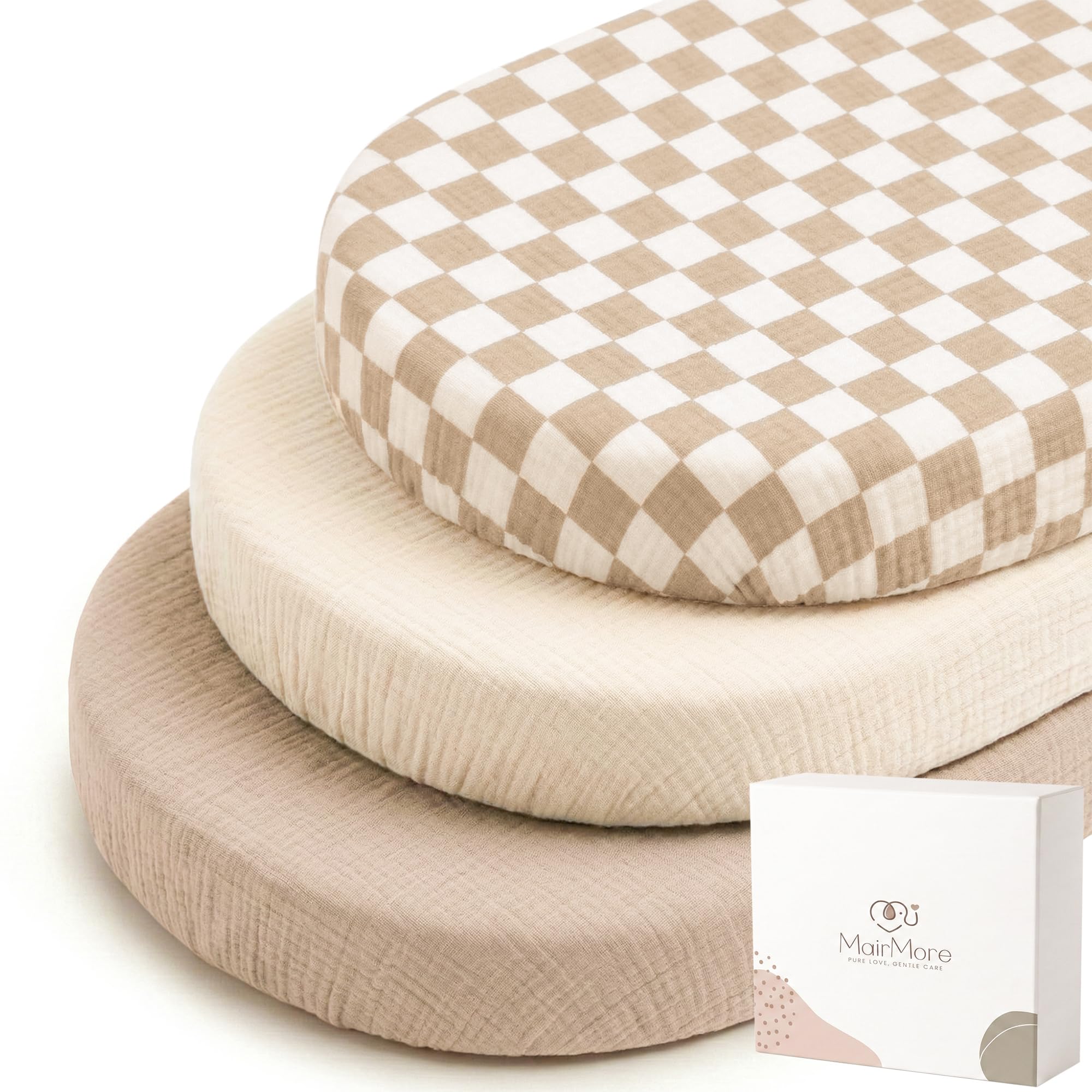 MairMore 3 Pack Muslin Baby Bassinet Sheets for Boys and Girls