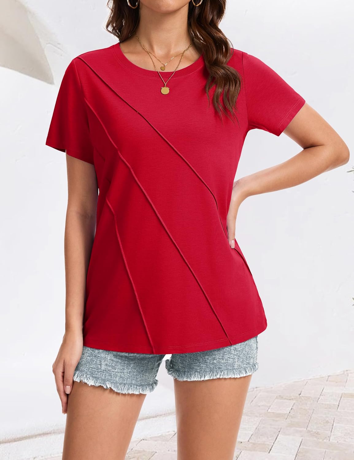 YUCOLEN Shirts for Women Short Sleeve Womens Tops Dressy Casual Work Tshirt Pleated Summer Outfits Business Blouses - Image 3