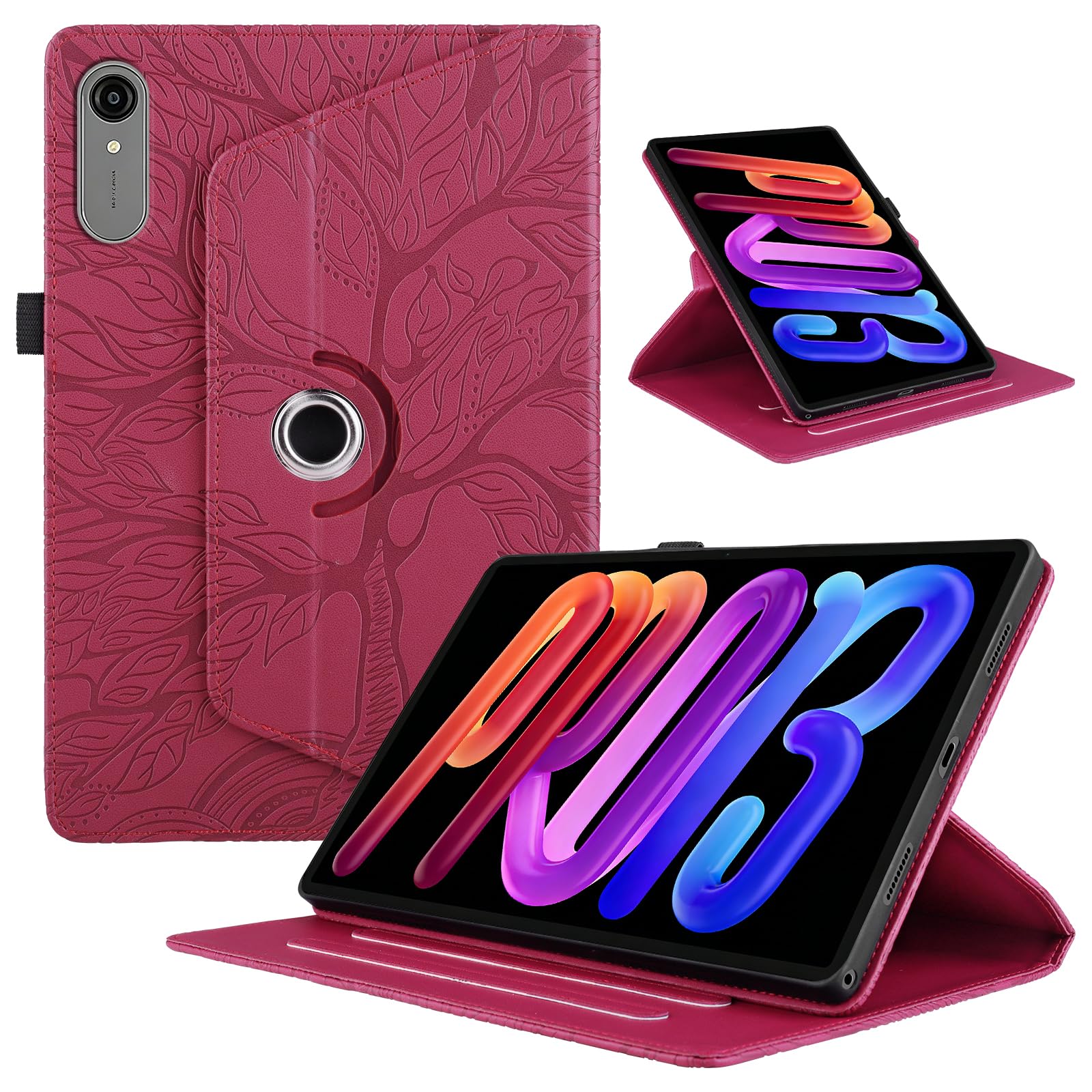 Funda para Samsung Galaxy Tab S9/ S8/ S7 11" (SM-X710/X700/T870) PU Cuero Tablets Protectora Cover 360°Carcasa Giratoria de ángulo Múltiple Stand Función Tablets Funda,Rojo Árboles — view 200