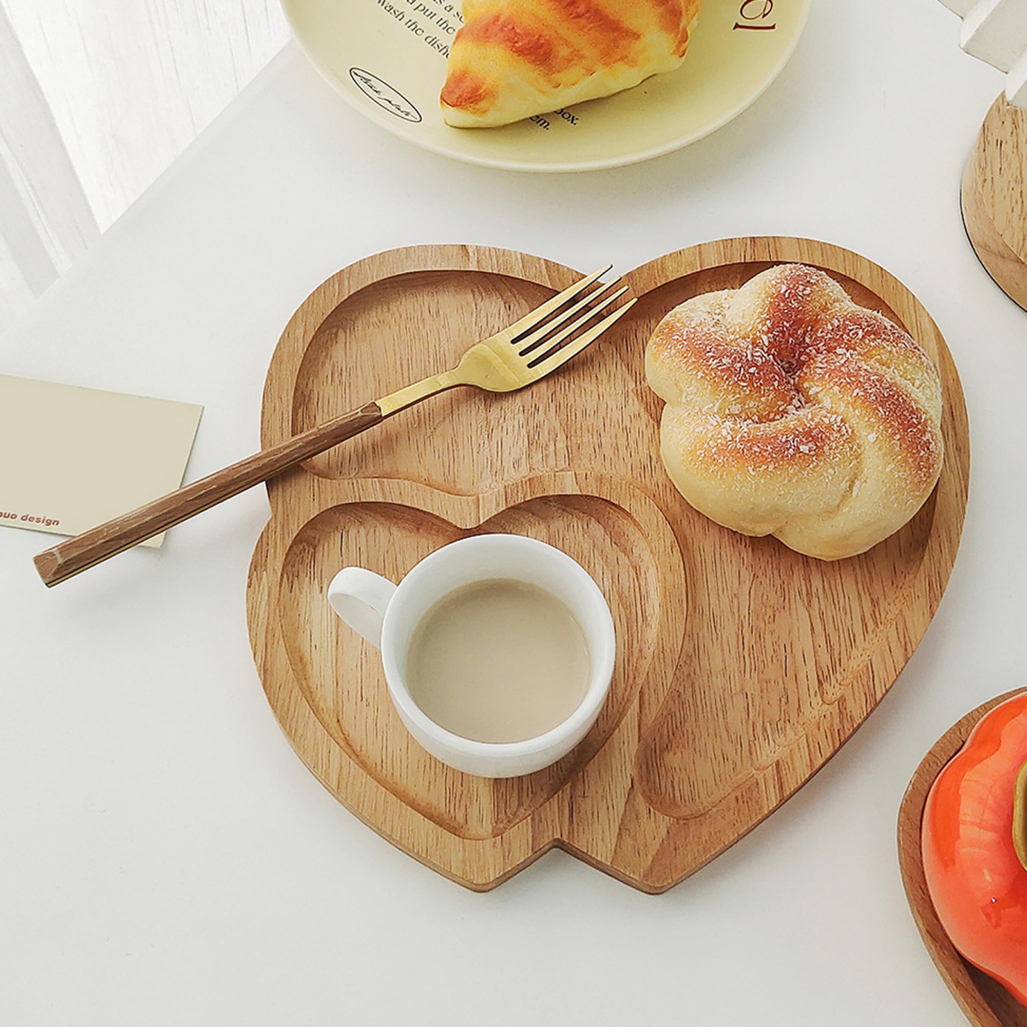 2 Vassoi Portadessert In Legno Di Noce A Forma Di Cuore – Decorativi E Multiuso Per Feste - 5