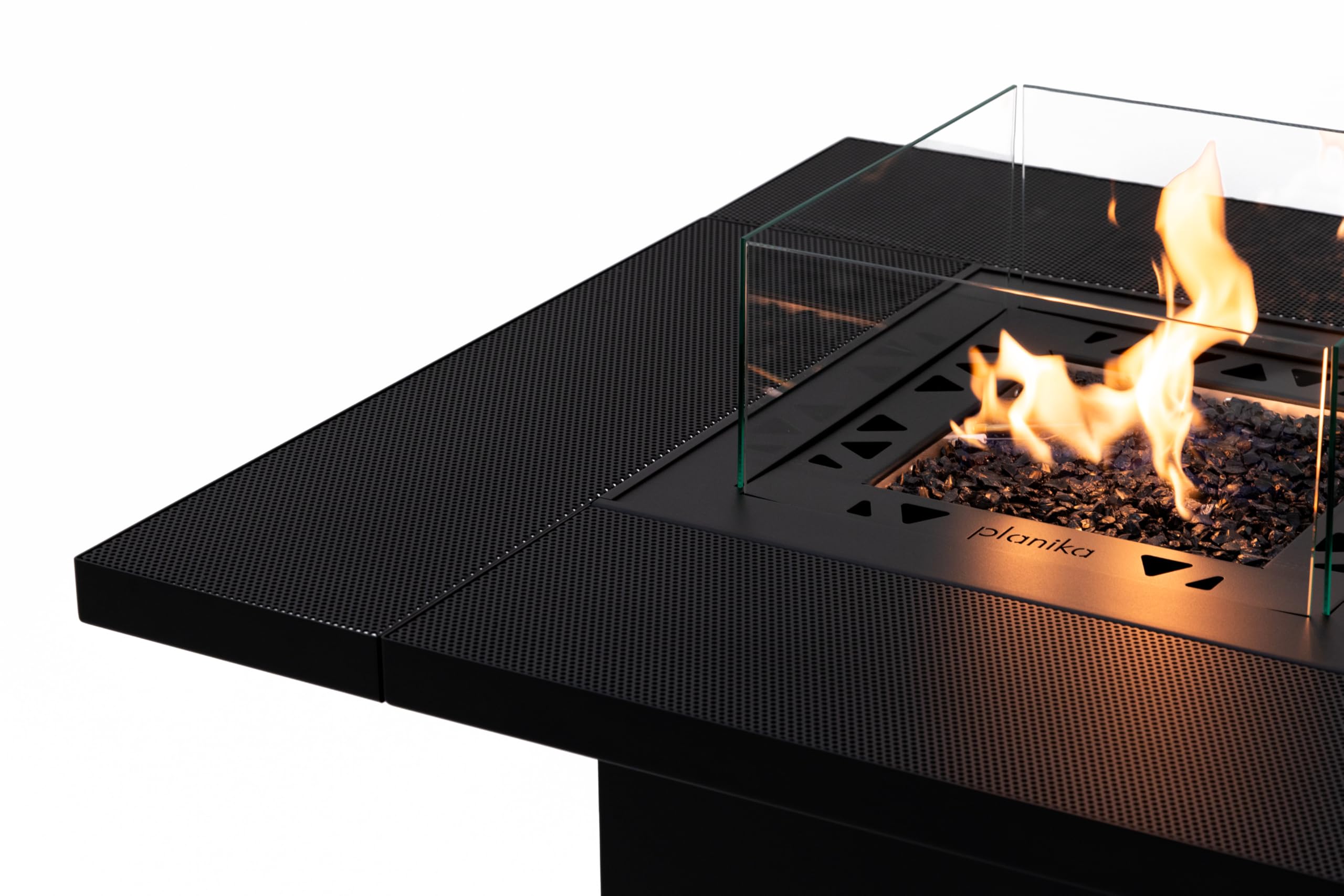 Square Table High con Fuego a Gas para Exterior – Mesa 2-en-1 con Fuego y Mesa de Cóctel con Compartimento Oculto para la Botella de Gas y Funda Protectora – Ideal para Terrazas y Entretenimiento