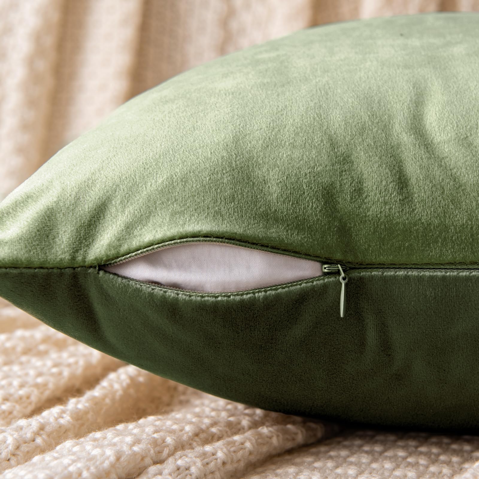 EMEMA Velvet Cushion Cover 40 x 40 cm, Decorative Cushion Cover, Matcha Green, Sofa Cushion, Lumbar Cushion - Image 3