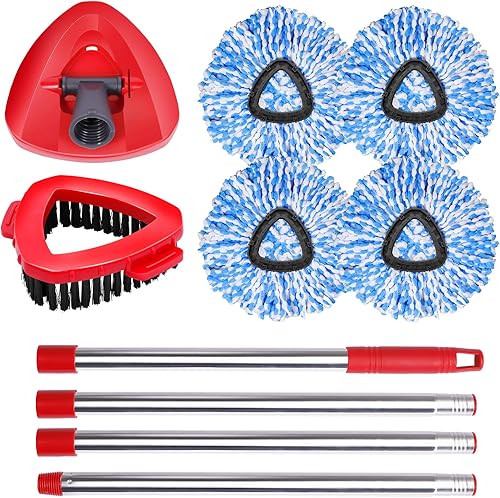 Paquete de 4 cabezales de repuesto para trapeador giratorio compatibles con el sistema Oceda RinseClean de 2 tanques, mango de trapeador de 30 a 58