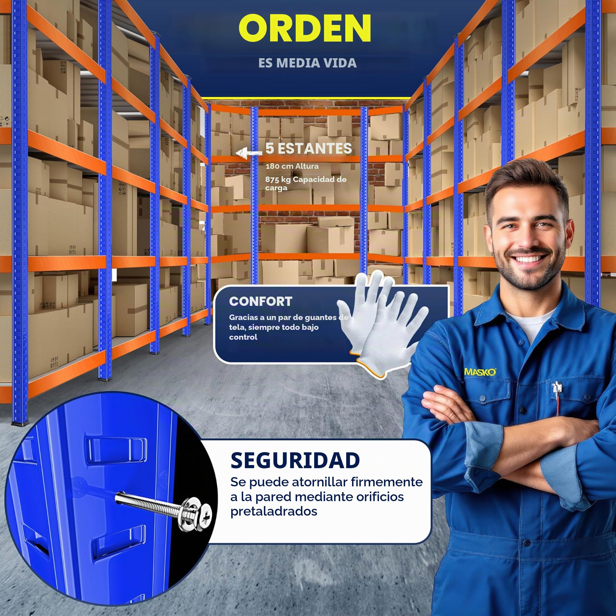 Masko Juego de 3 estanterías de Metal, 1 estantería esquinera y 2 estantes de Almacenamiento, 15 estantes, Tablero de Fibra de Densidad Media, 2625 kg, estantería para Taller, sótano, Garaje