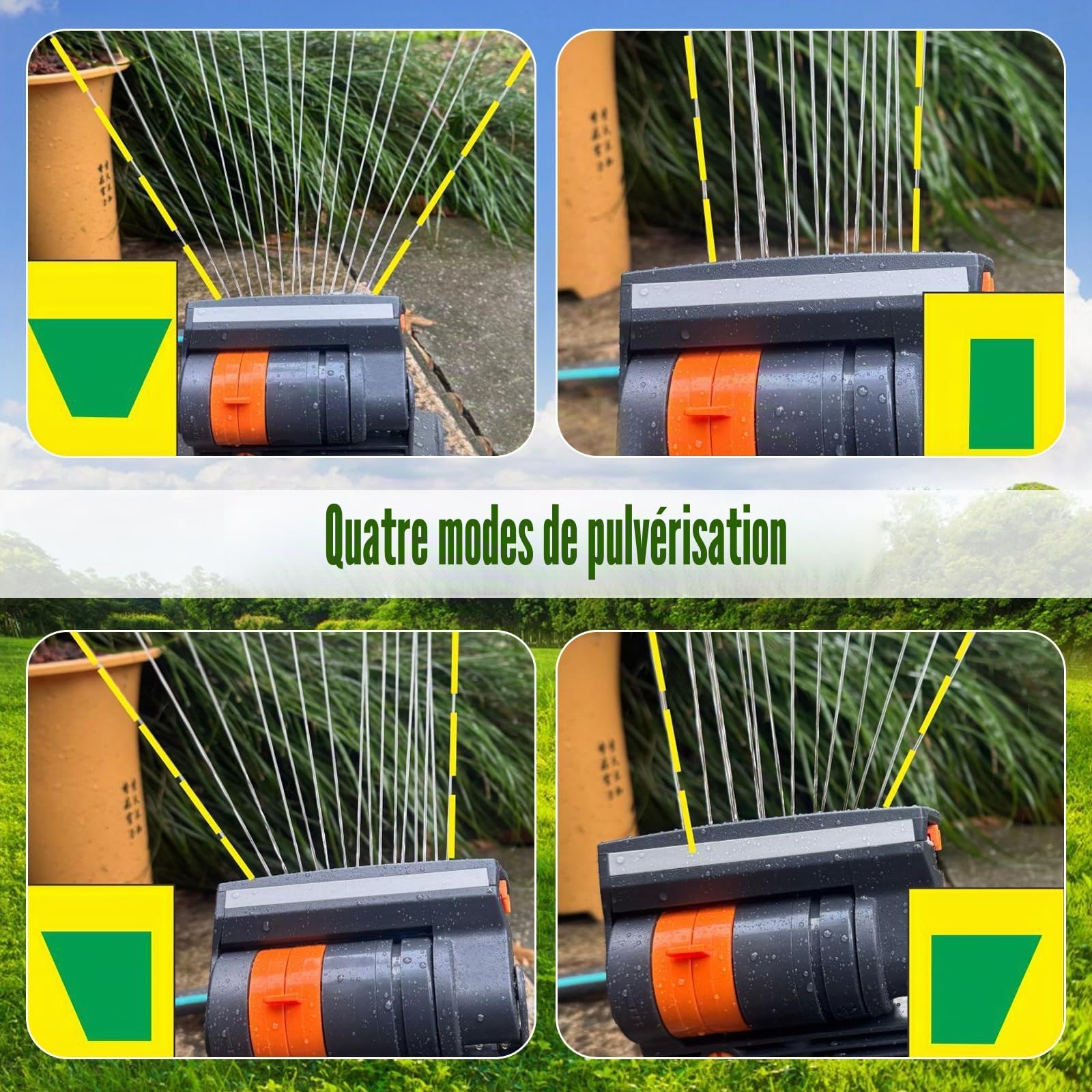 Arroseur de pelouse à 16 buses pour arrosage du jardin, 4 modes, oscillation automatique, arroseur carré pour l'irrigation, arroseur pour pelouses et surfaces, système d'irrigation, arroseur