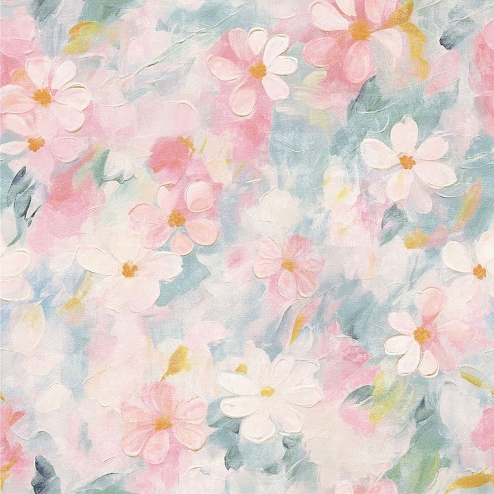 Oil Paint Floral Wallpaper Pink - 10.05m Roll - Artistic Floral Design