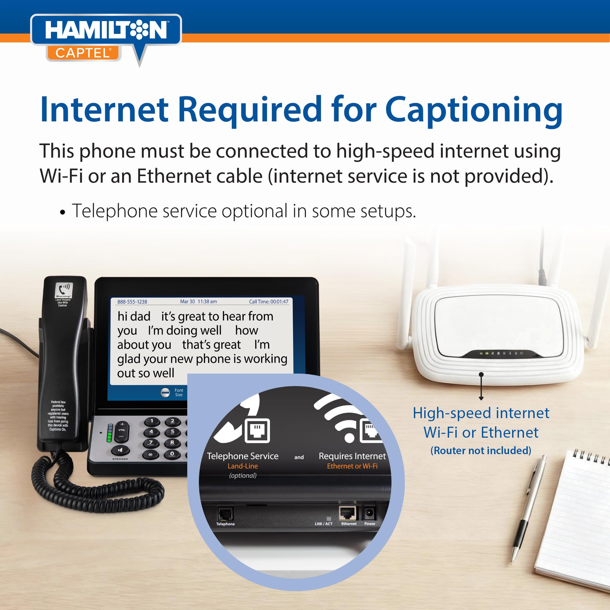 Hamilton CapTel 2400iSPNBT Large Touch Screen Captioned Telephone — Amazon image 6